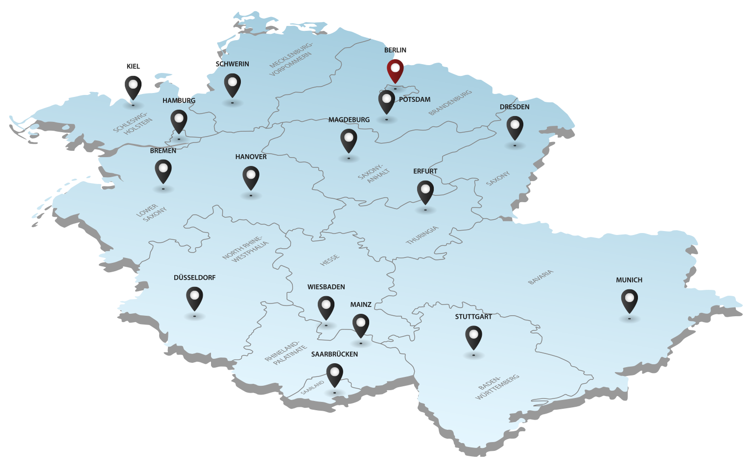 Karte mit Berlin als Ausgangspunkt und vielen Zielstädten für deutschland- und europaweite Umzüge